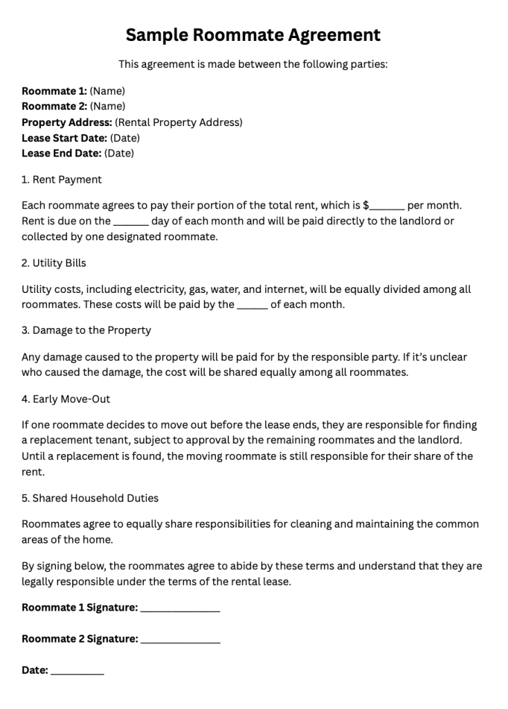 Sample Roommate Agreement New Jersey